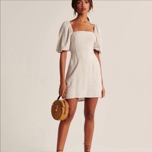 Abercrombie & Fitch Puff-Sleeve Linen Blend Dress